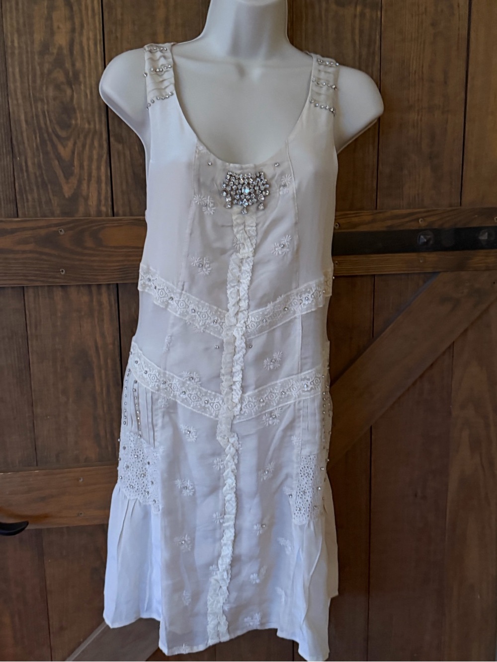 Y2K Vintage luxury, Love &Liberty, Johnny Was Beaded Boho Midi Dress S, Ivory